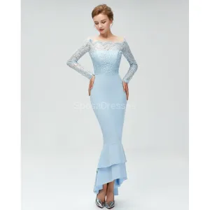 Long Sleeves Lace Mermaid High Low Cheap Bridesmaid Dresses Online, WG580