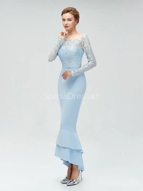 Long Sleeves Lace Mermaid High Low Cheap Bridesmaid Dresses Online, WG580