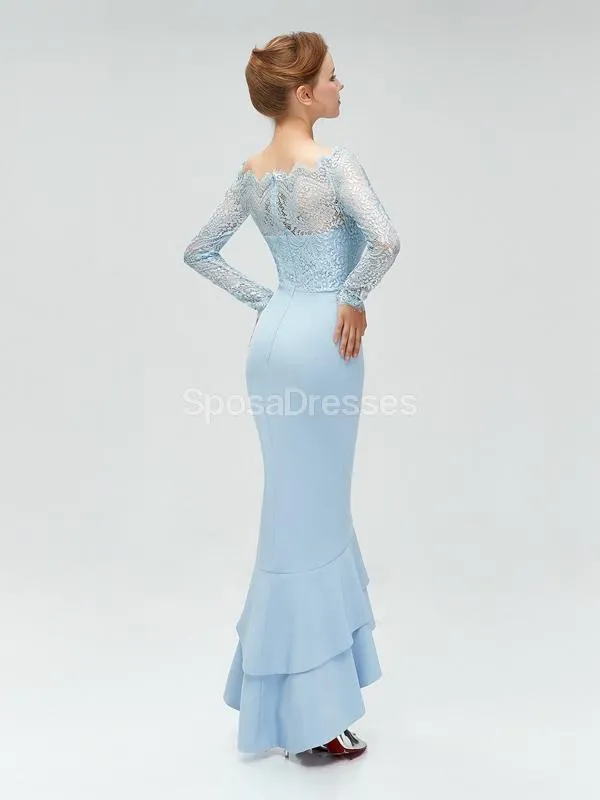 Long Sleeves Lace Mermaid High Low Cheap Bridesmaid Dresses Online, WG580