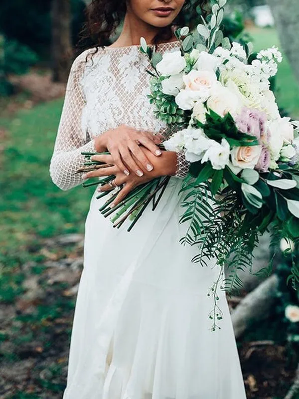 Long Sleeves Unique Rustic Trumpet Lace Beach Wedding Dresses, WD0577