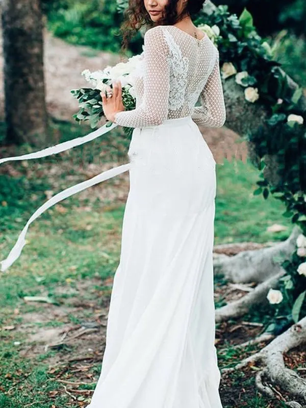 Long Sleeves Unique Rustic Trumpet Lace Beach Wedding Dresses, WD0577