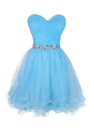 Lovely Sweetheart Light Blue Beaded Homecoming Dress, Short Blue Prom Dress
