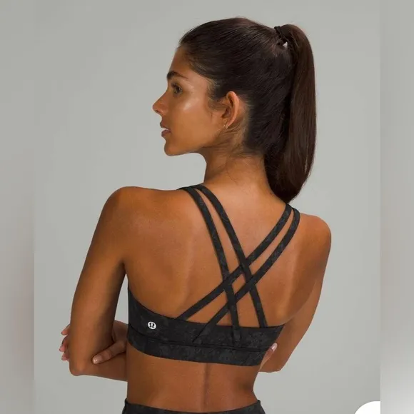 Lululemon Energy Black &amp; Gray Snake Strappy Sports Bra Athleisure Athletic 4