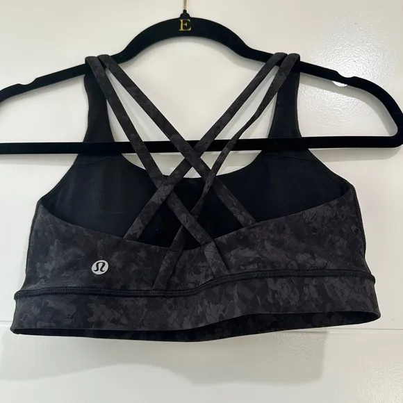 Lululemon Energy Black &amp; Gray Snake Strappy Sports Bra Athleisure Athletic 4
