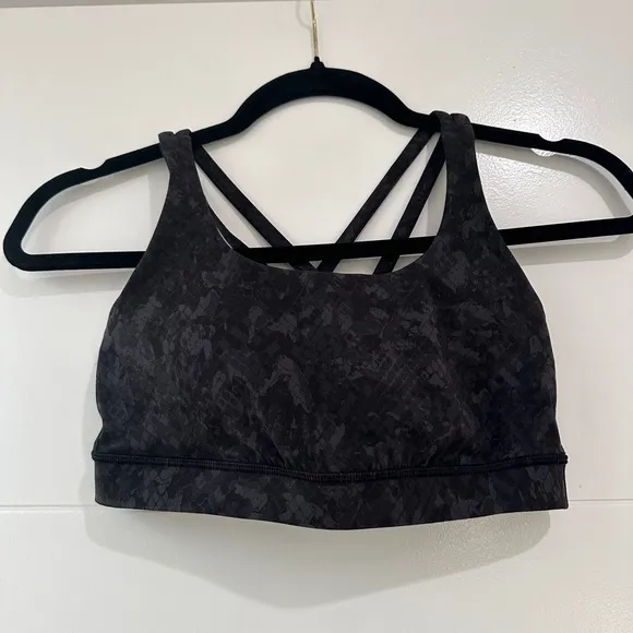 Lululemon Energy Black &amp; Gray Snake Strappy Sports Bra Athleisure Athletic 4