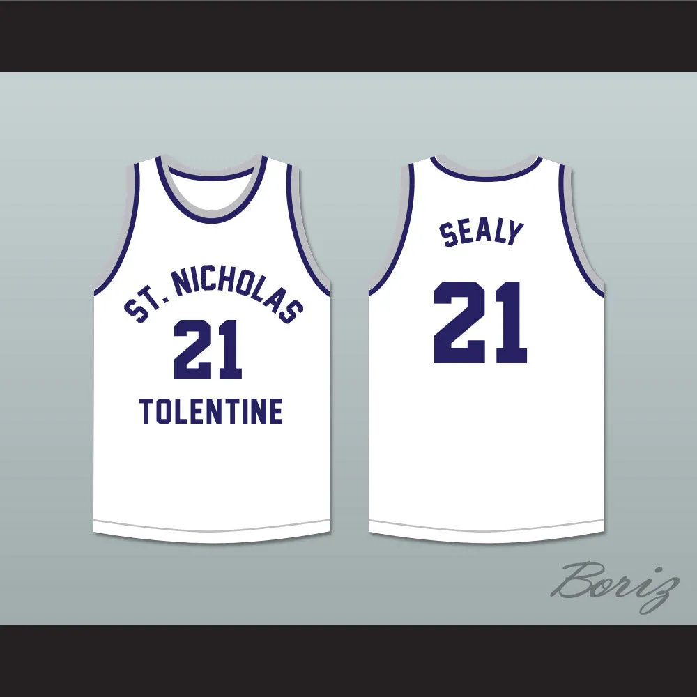 Malik Sealy 21 St. Nicholas of Tolentine High School White Basketball Jersey