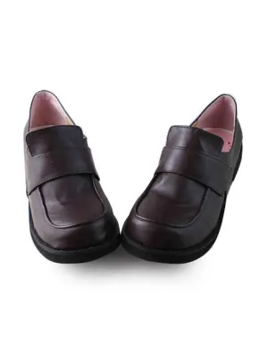 Matte Coffee Lolita Shoes Low Heels