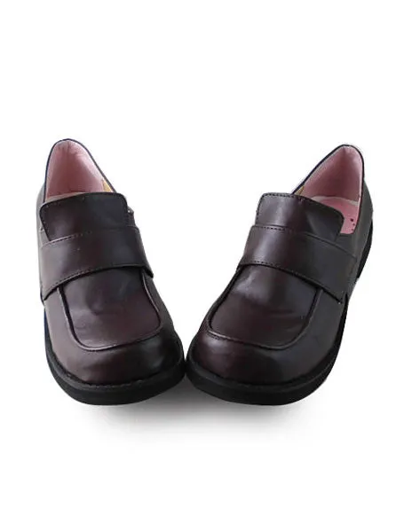 Matte Coffee Lolita Shoes Low Heels