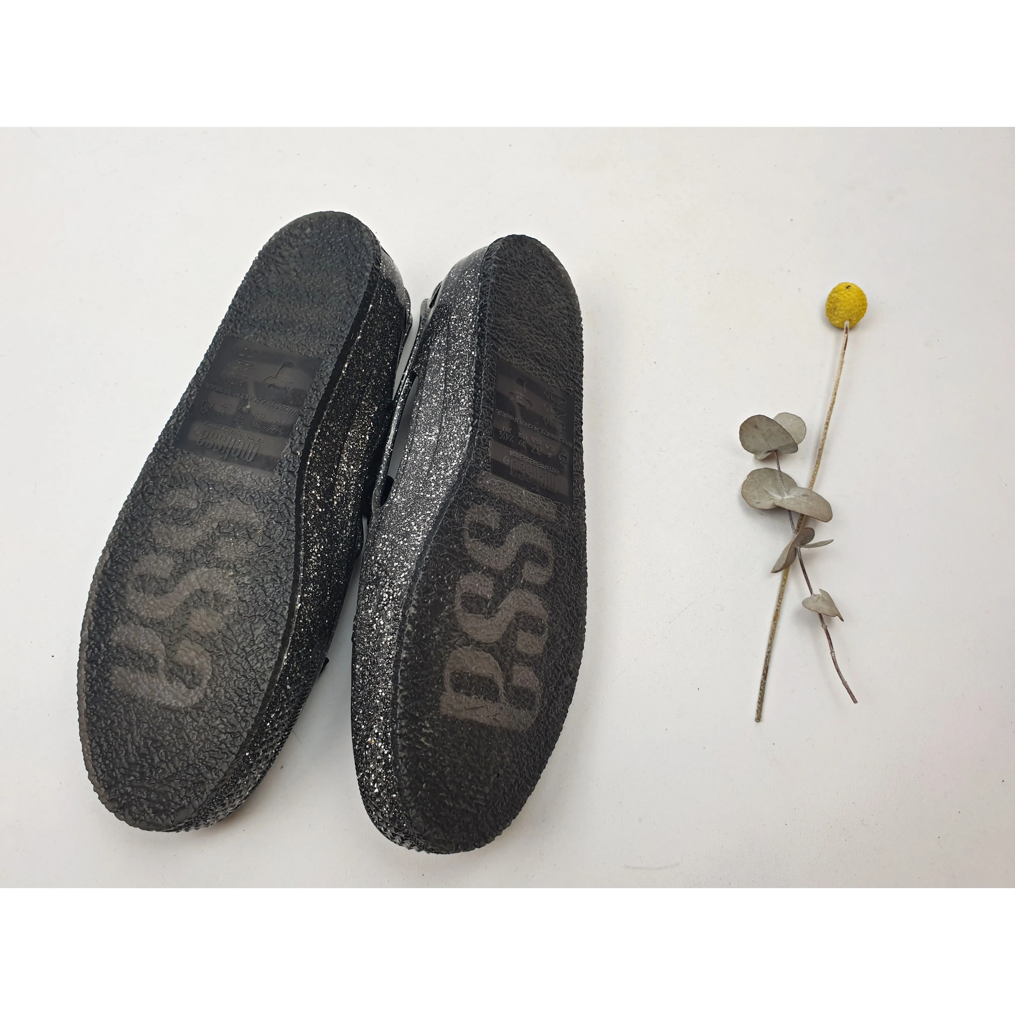 Melissa Shoes black plastic laceup shoes with silver sparkles size 39