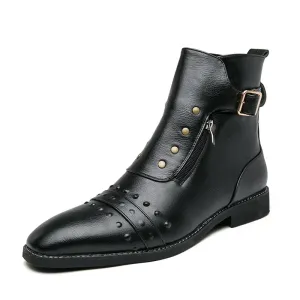 Men Basic Boots PU Leather Vintage Fashion Mens Shoes Zip Winter Autumn Ankle Boots Motorcycle Boots For Men Big Size 38-46