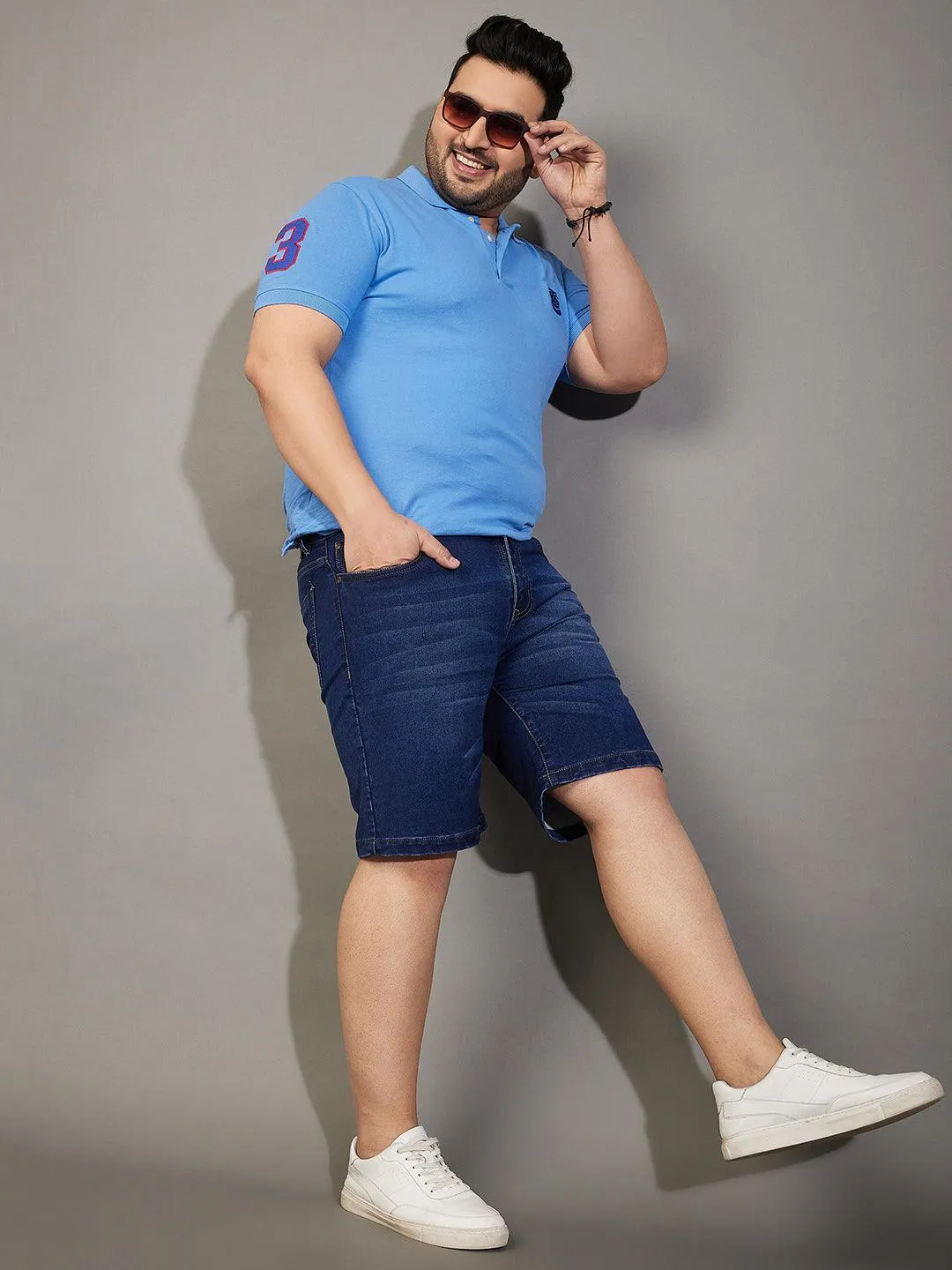 Men Plus Size Adeben-Navy Washed Shorts