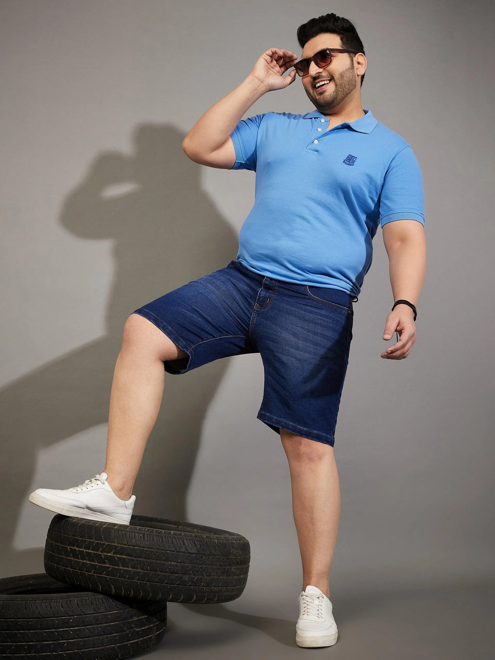 Men Plus Size Adeben-Navy Washed Shorts