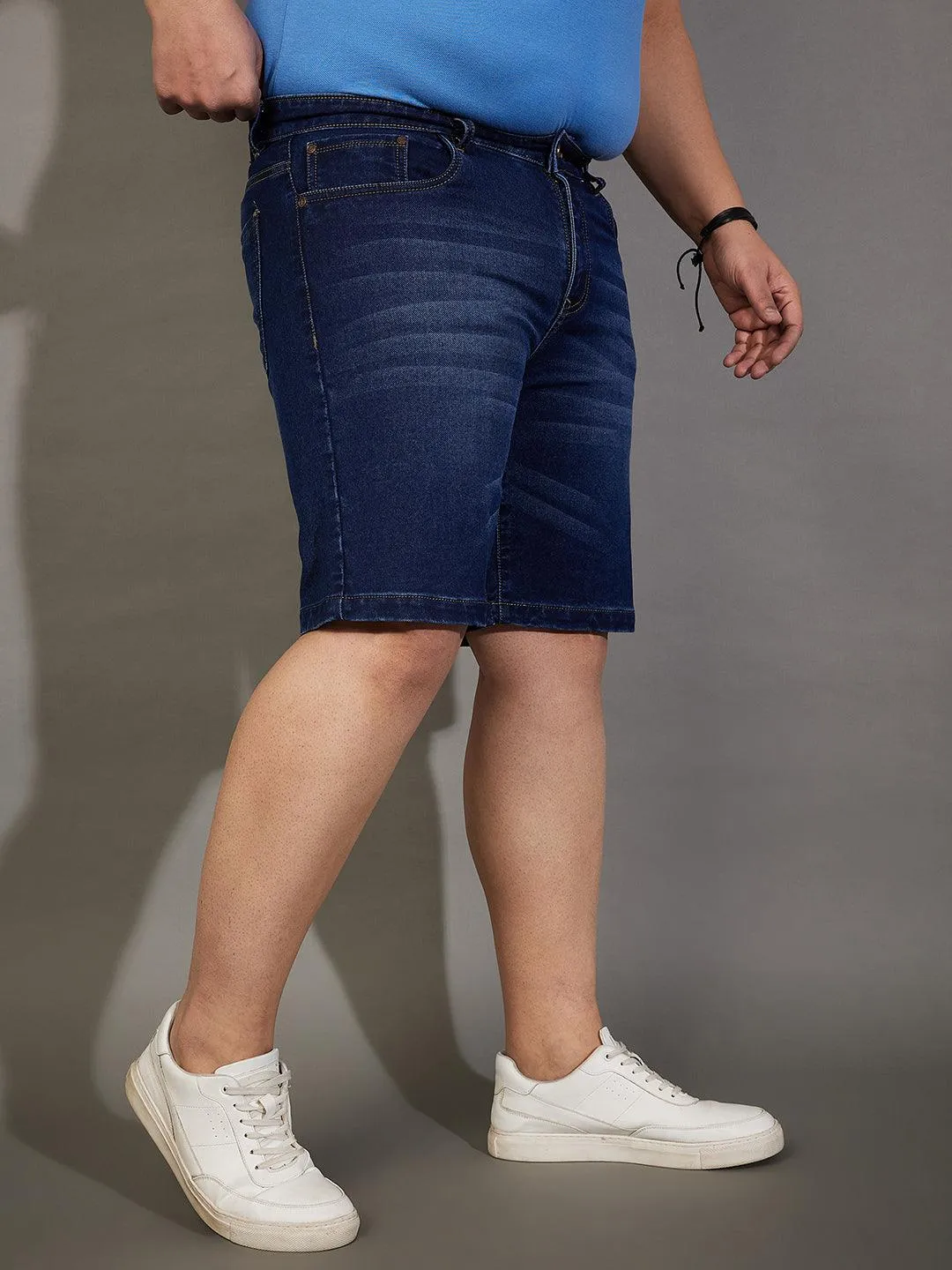 Men Plus Size Adeben-Navy Washed Shorts