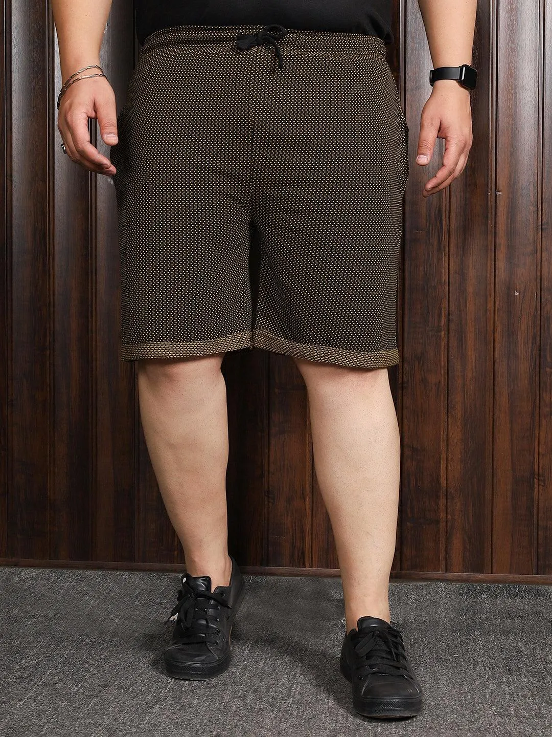 Men Plus Size Jaan-Yellow Jacquard Shorts