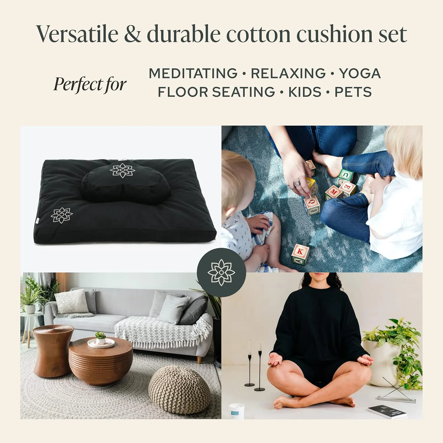 Mindful & Modern Meditation Cushion & Zabuton Meditation Mat Bundle