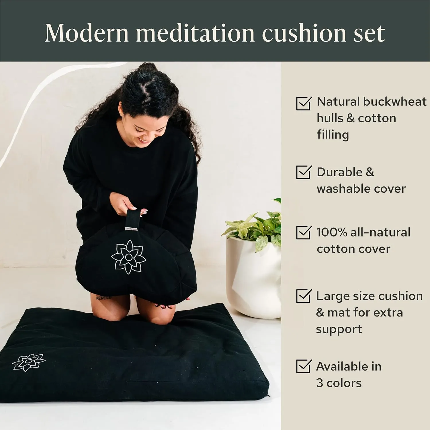 Mindful & Modern Meditation Cushion & Zabuton Meditation Mat Bundle