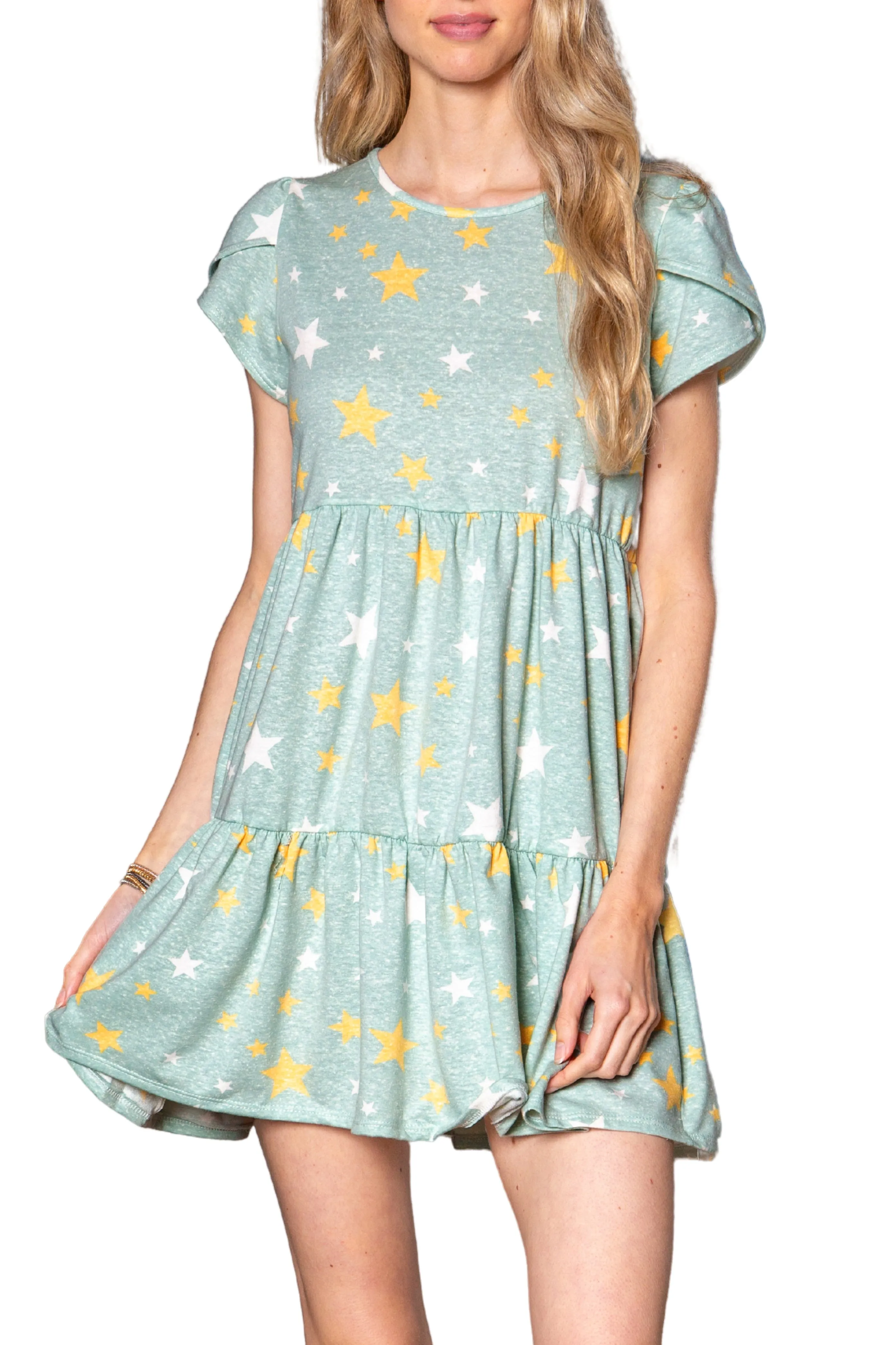 MINT PLUS PINK Women Petal Short Sleeve Pocket Casual Ruffle Loose Swing Casual Dress