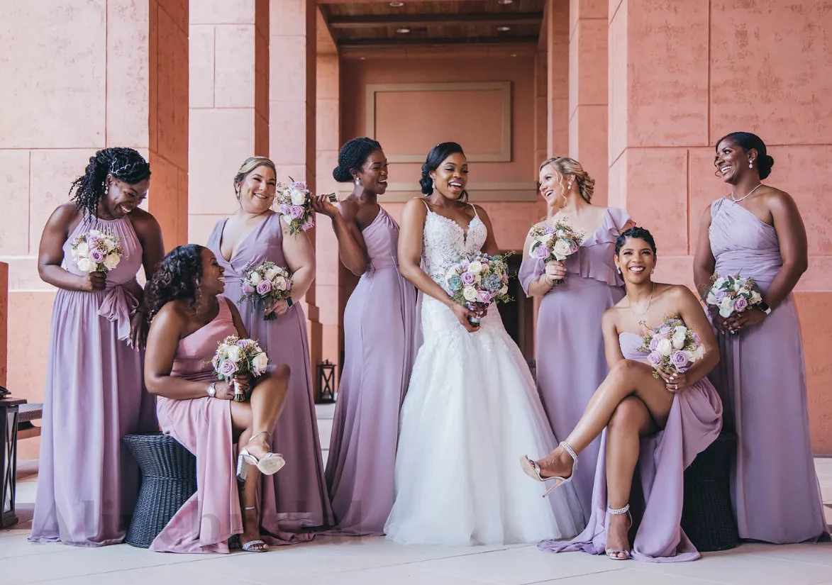 Mismatched Sexy One shoulder Sleeveless A-line Long Bridesmaid Dress, PD3144