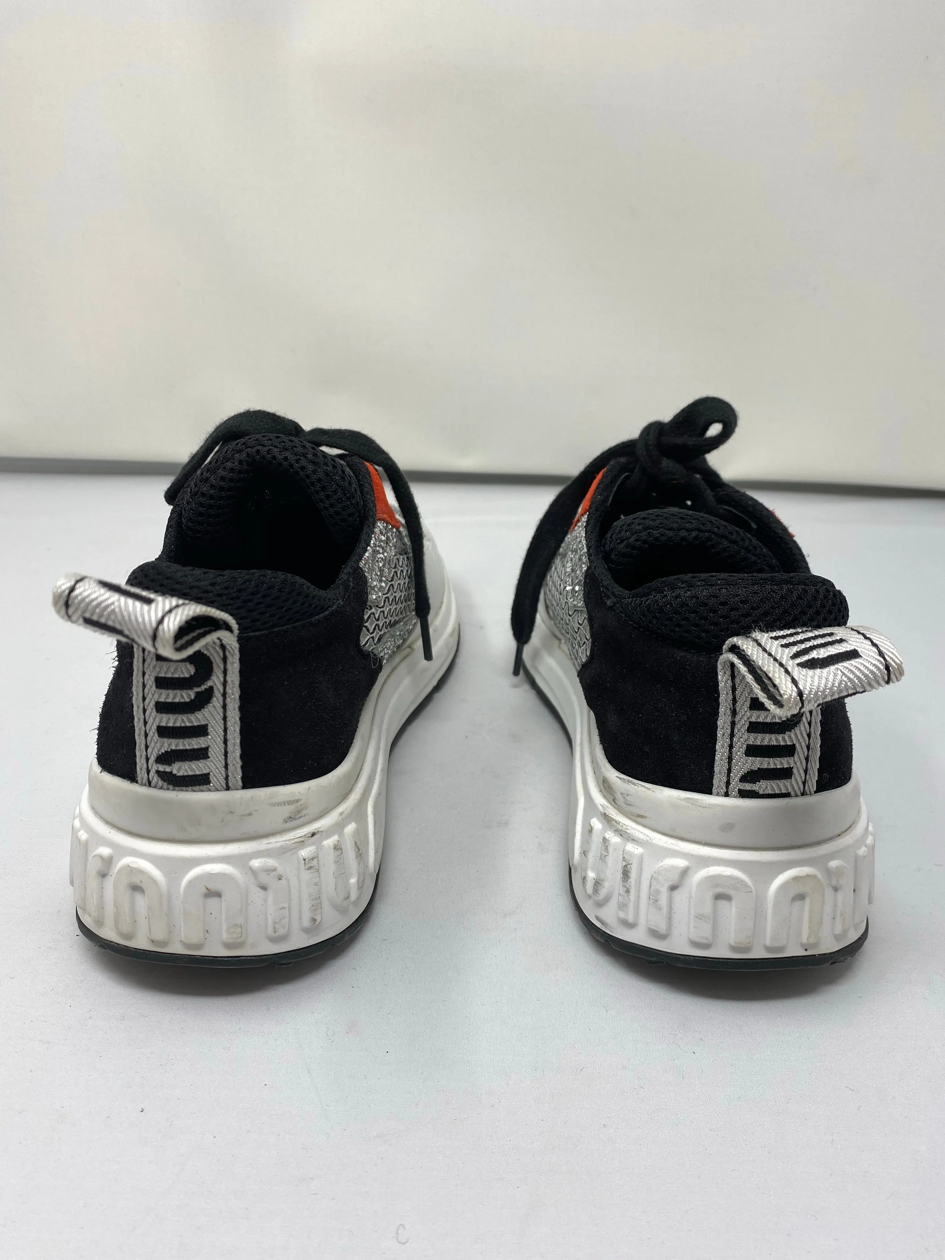 Miu Miu Sneaker with Silver Glitter White Leather and Black Suede