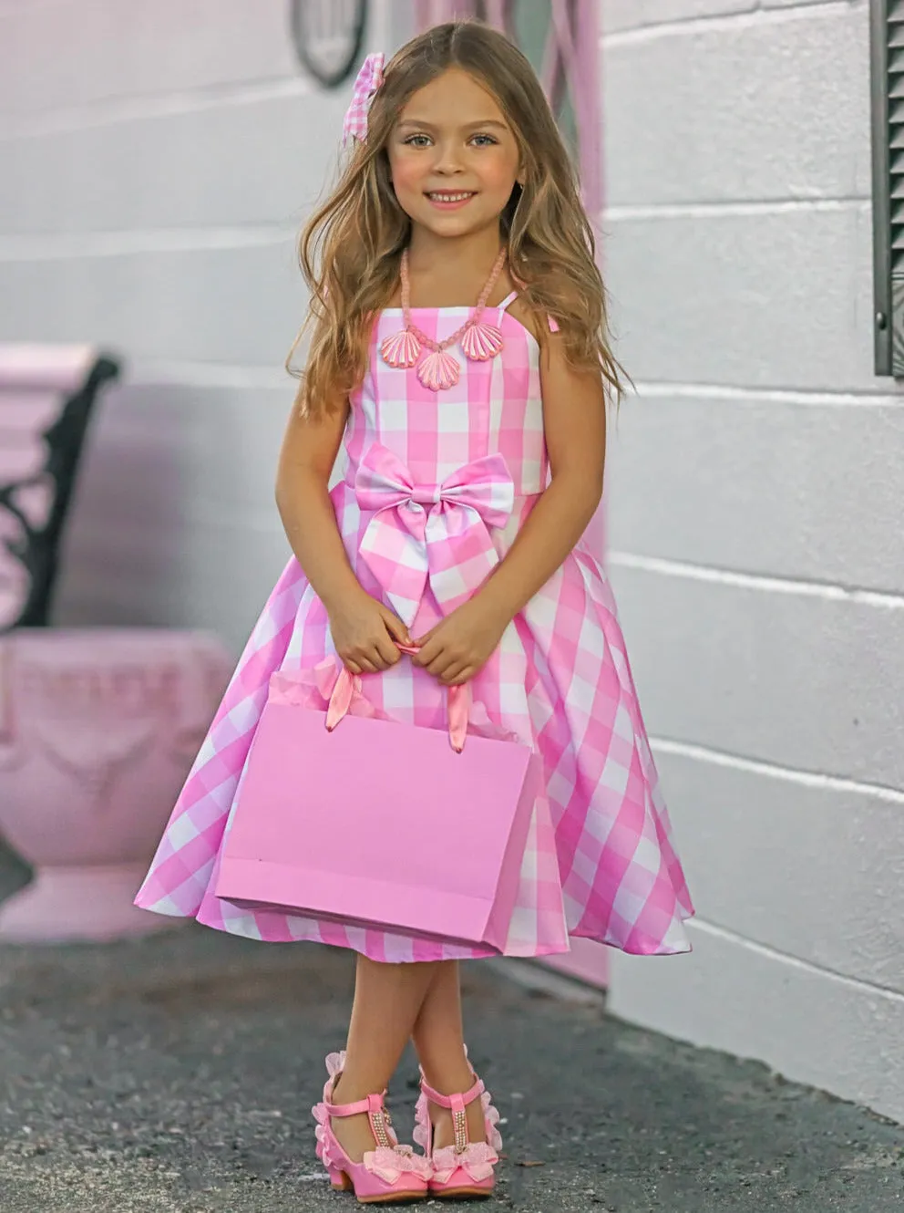 Mommy and Me Barbiecore Gingham Dress Costumes