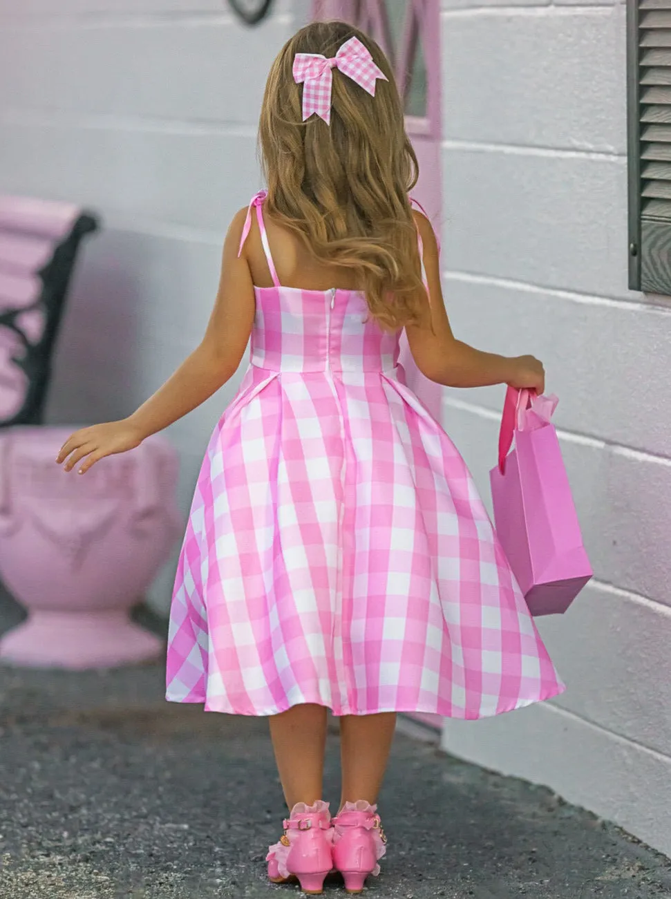 Mommy and Me Barbiecore Gingham Dress Costumes