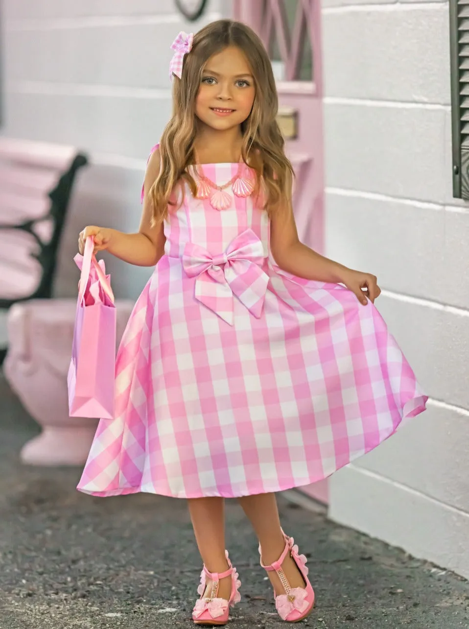 Mommy and Me Barbiecore Gingham Dress Costumes