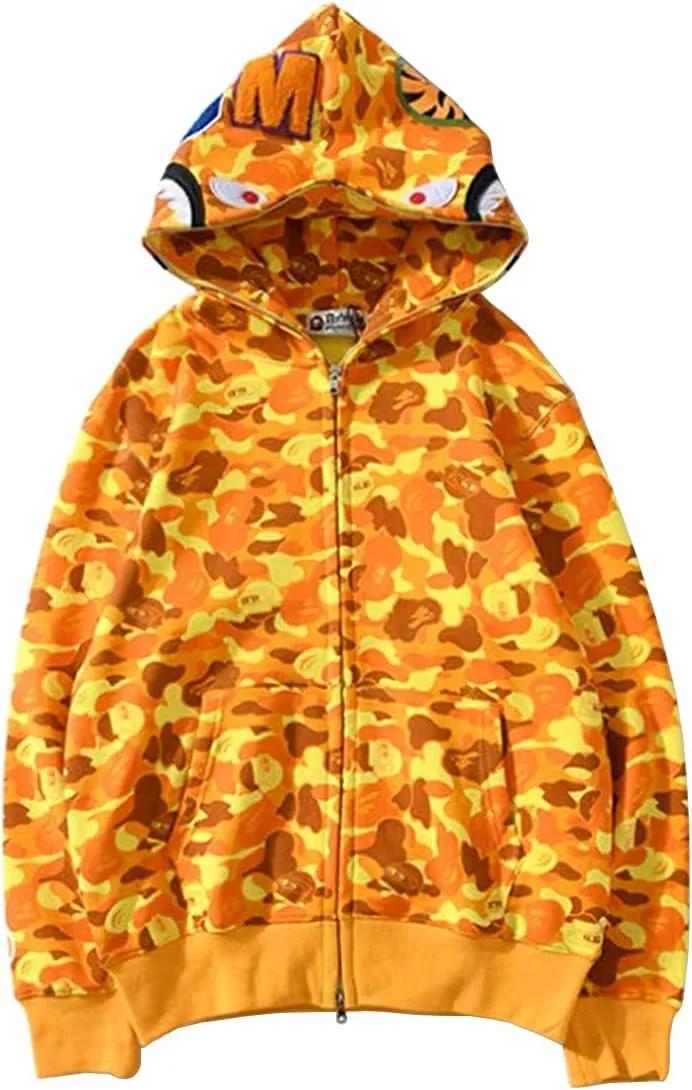 NEW Shark Camo 3D Printed Ape Bape Hoodie Sweatershirt Full Zip Jacket for Youth, Yellow Sz S would fit 7-10 yrs