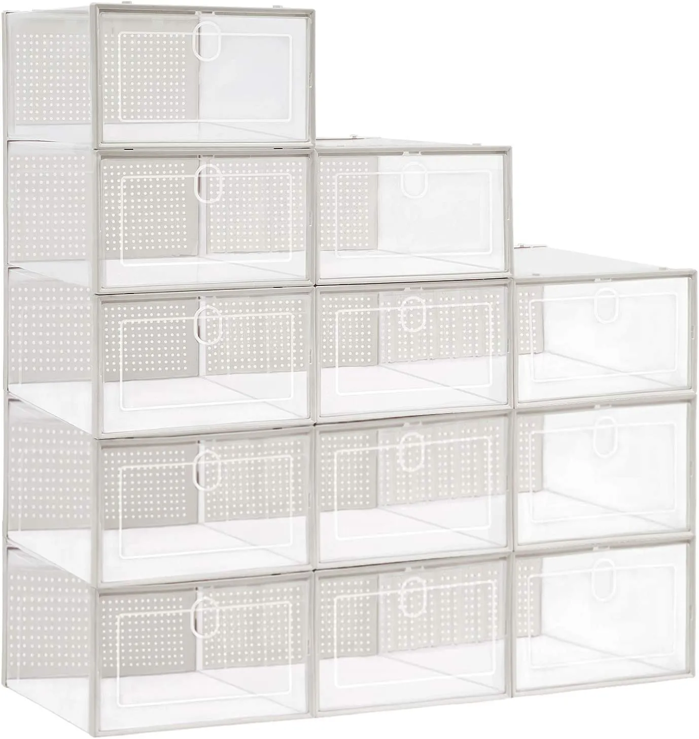 New YOUDENOVA 12 Pack Clear Plastic Shoe Boxes (Grey)