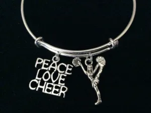 Peace Love Cheer Expandable Silver Charm Bracelet Cheerleader Adjustable Graduation Gift