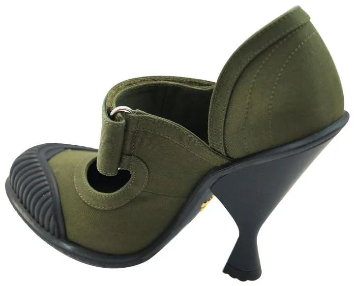 PRADA Militare Gabardine Mary Jane Rubber Cap Heel Pumps Green - Sale
