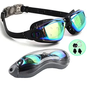 PrimAlite Swimming Goggles Silicone Anti-Fog, UV Protection for Adults Men Women Kids with Protection Case Kit- No Leaking Swim Glasses Professional Adjustable Strap Comfort fit- Aqua Black