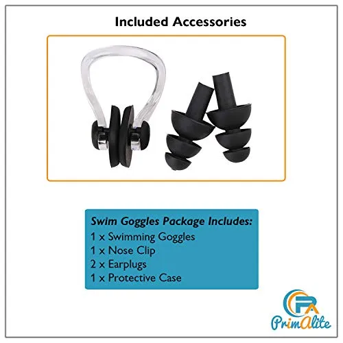 PrimAlite Swimming Goggles Silicone Anti-Fog, UV Protection for Adults Men Women Kids with Protection Case Kit- No Leaking Swim Glasses Professional Adjustable Strap Comfort fit- Aqua Black