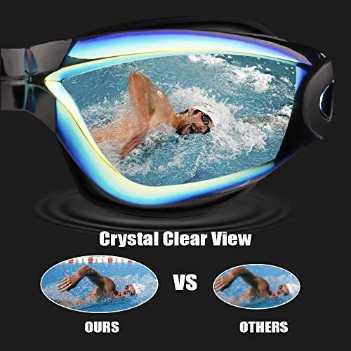 PrimAlite Swimming Goggles Silicone Anti-Fog, UV Protection for Adults Men Women Kids with Protection Case Kit- No Leaking Swim Glasses Professional Adjustable Strap Comfort fit- Aqua Black