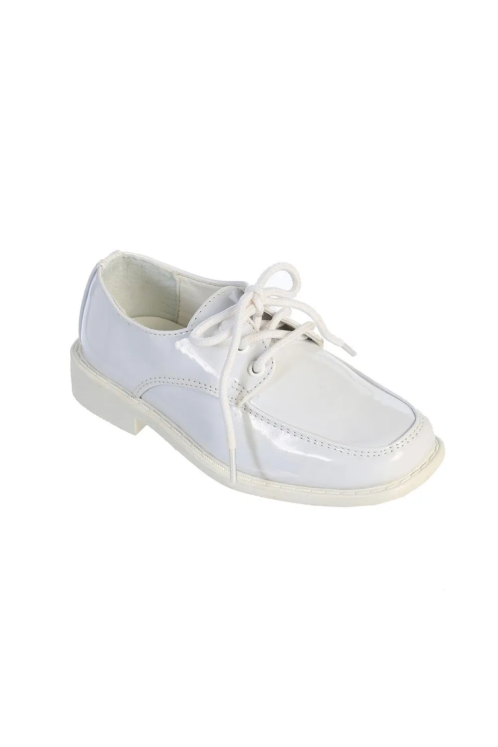 "Pasadena" Kids White Moc-Toe Lace Up Tuxedo Shoes