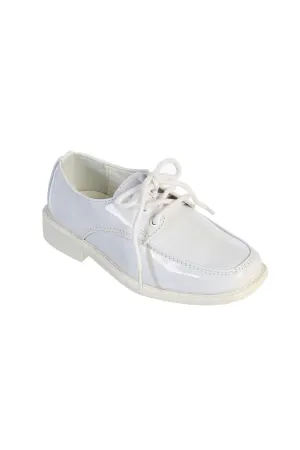 "Pasadena" Kids White Moc-Toe Lace Up Tuxedo Shoes