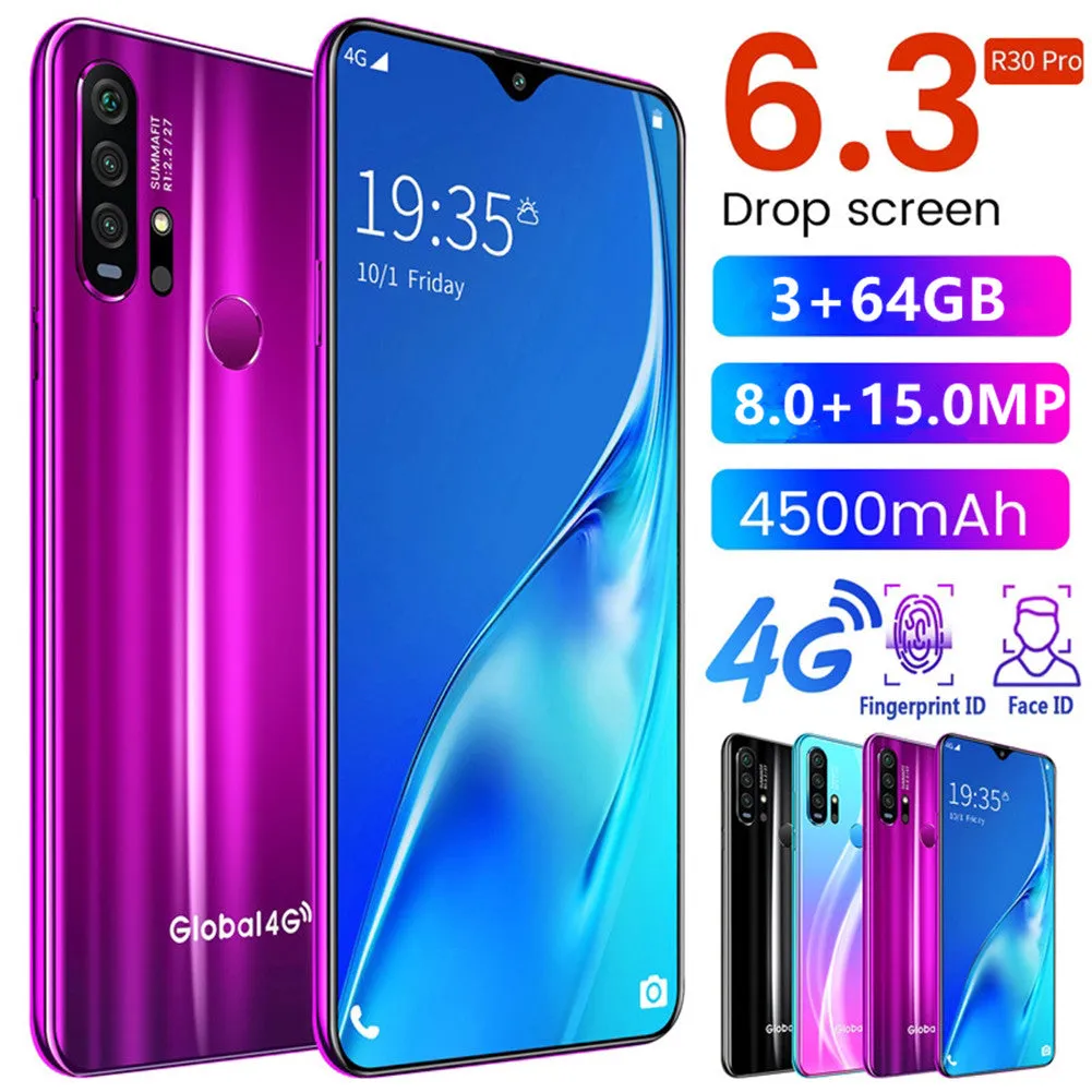 R30 pro Smart Phone 4G Network 3G   64g High Configuration Face Recognition Fingerprint Recognition Phone blue_U.S. regulations
