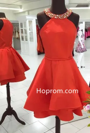 Red Short Homecoming Dress with Jewel Neck