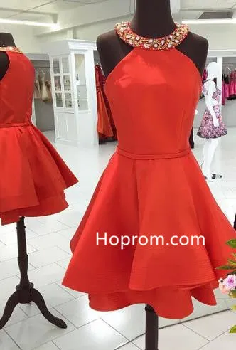 Red Short Homecoming Dress with Jewel Neck