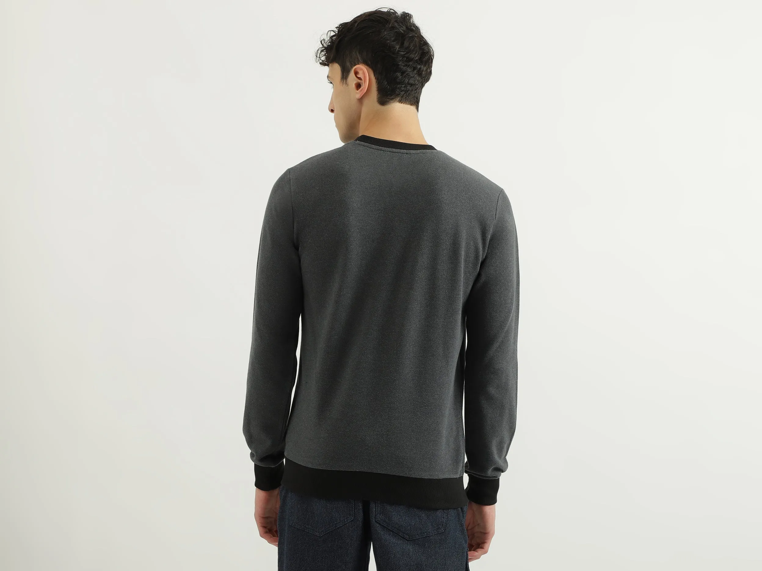 Regular Fit Round Neck Contrast Rib Branded Sweatshirt