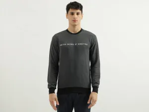 Regular Fit Round Neck Contrast Rib Branded Sweatshirt