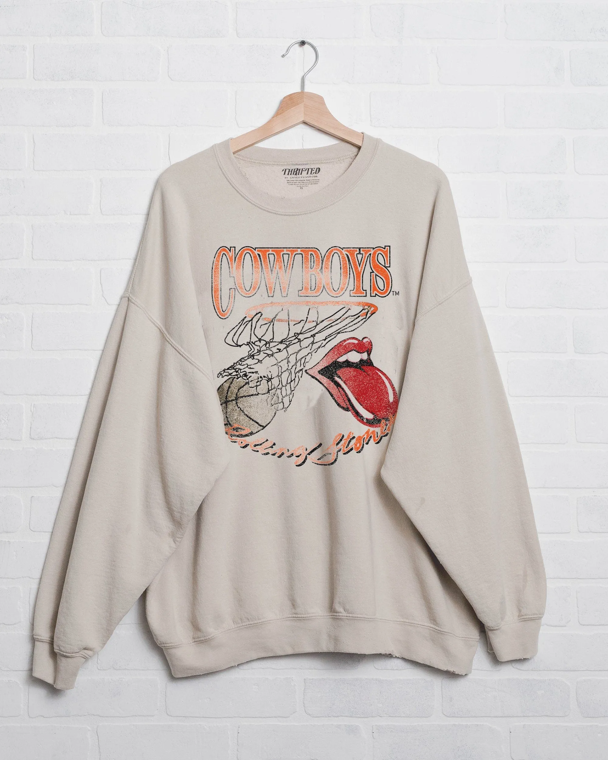 Rolling Stones Cowboys Basketball Net Sand Thrifted Sweatshirt