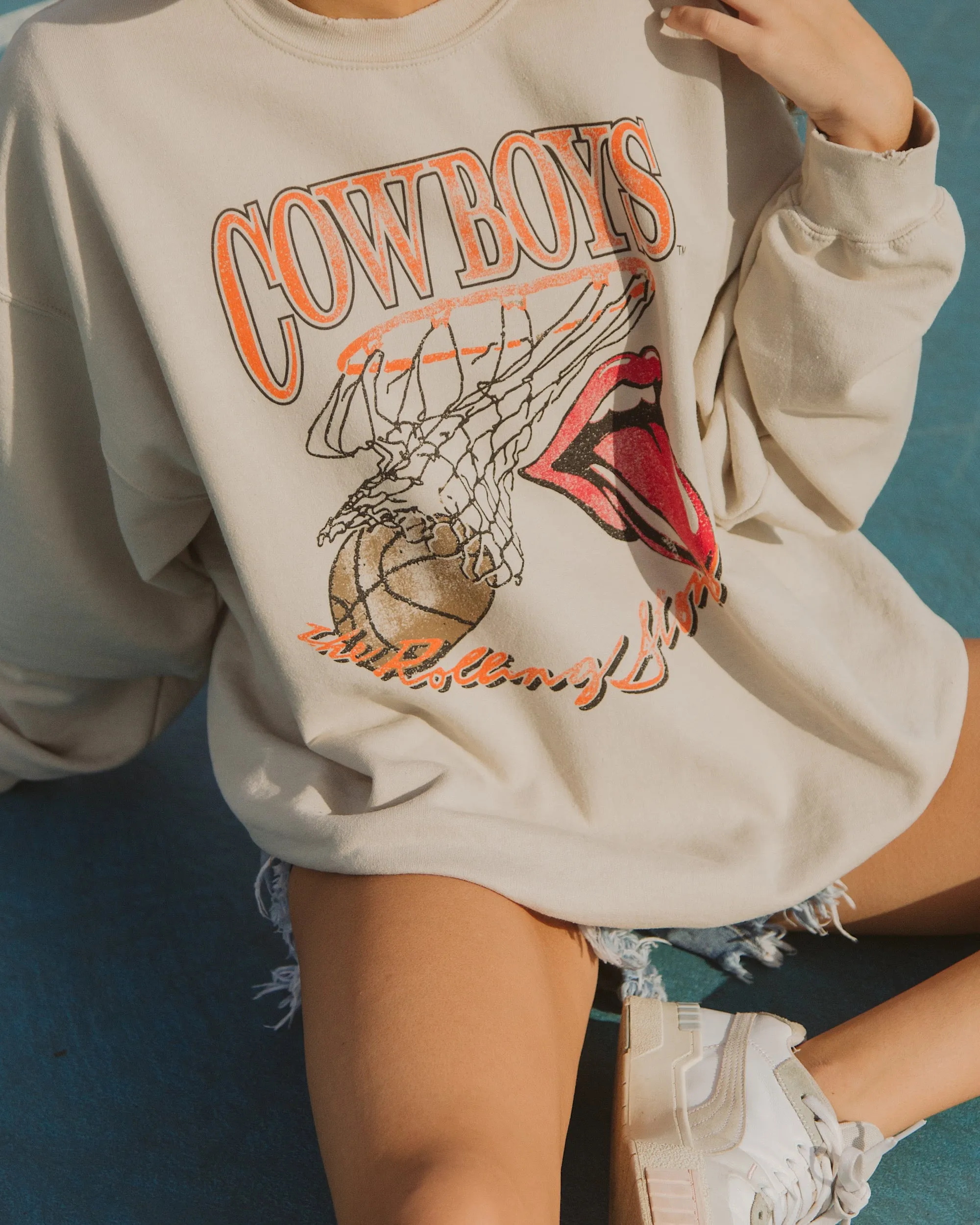 Rolling Stones Cowboys Basketball Net Sand Thrifted Sweatshirt