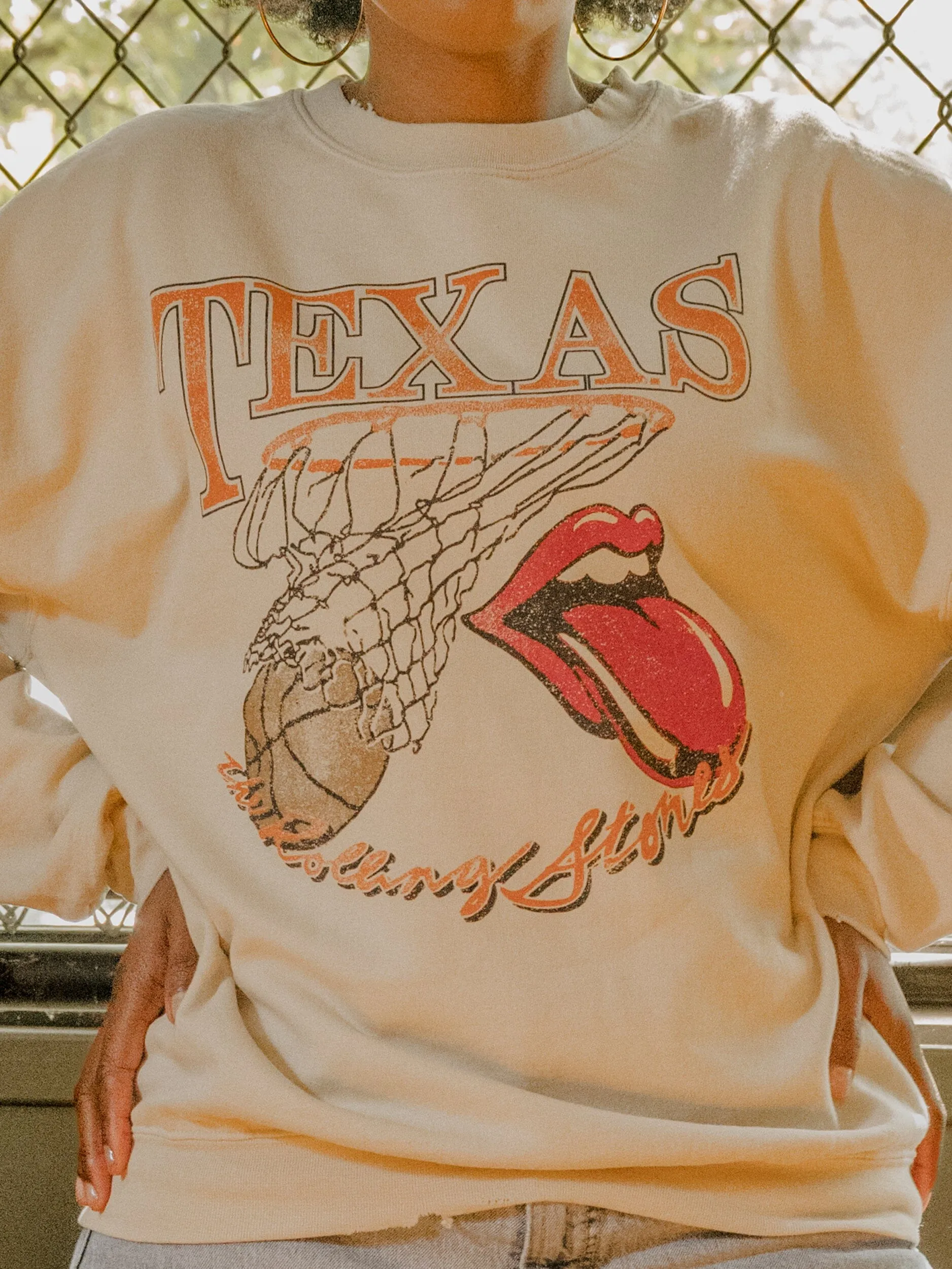 Rolling Stones Longhorns Basketball Net Sand Thrifted Sweatshirt
