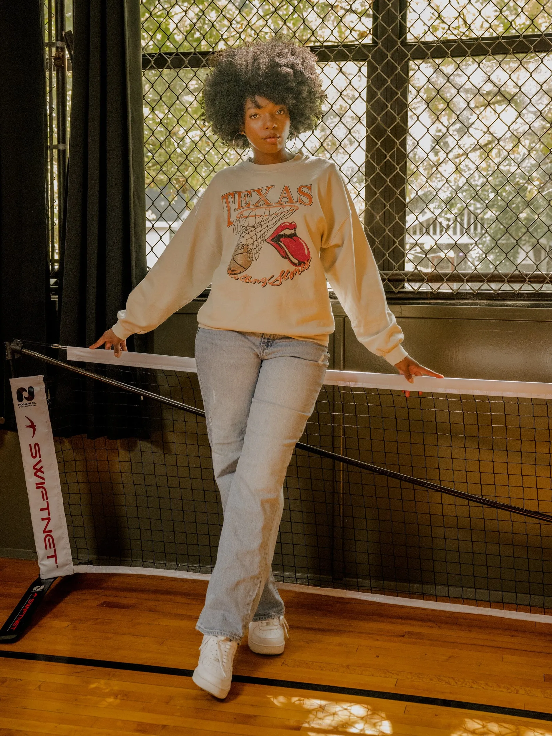 Rolling Stones Longhorns Basketball Net Sand Thrifted Sweatshirt
