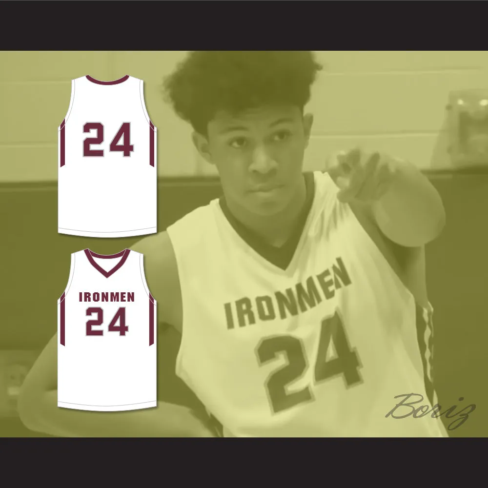 Ron Harper Jr 24 Don Bosco Preparatory High School Ironmen White Basketball Jersey 1