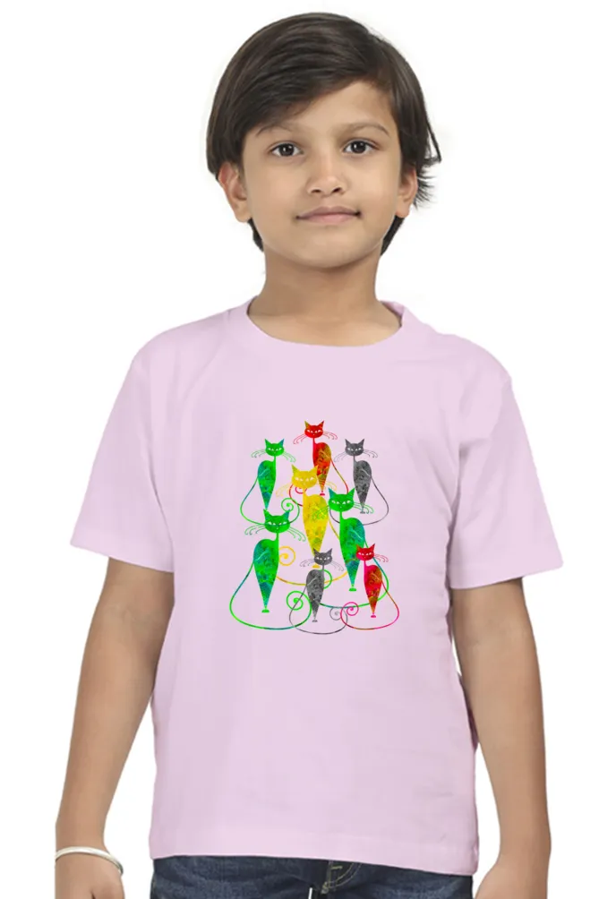 Round Neck T-Shirt (Boys) - Sassy Kitties (7 Colours)