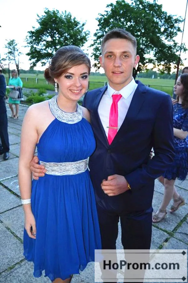 Royal Blue Chiffon Halter Prom Dresses Homecoming Dresses