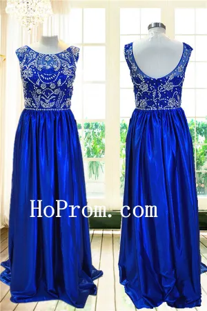 Royal Blue Prom Dresses,Beaded Prom Dress,Sleeveless Evening Dress