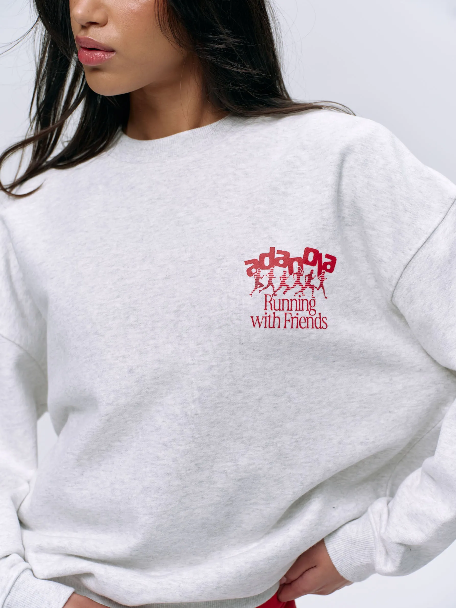 Runners Oversized Sweatshirt - Light Grey Melange/Classic Red