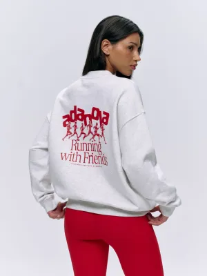 Runners Oversized Sweatshirt - Light Grey Melange/Classic Red